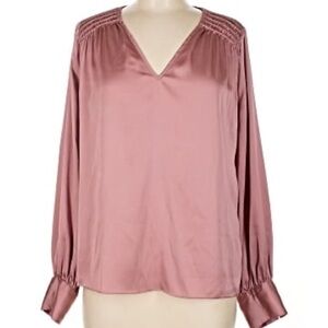 White House Black Market Rose Pink Silk Long Sleeve Top